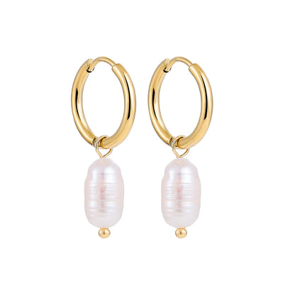 Minimalist Eardrop Pearl Small Hoop Earrings