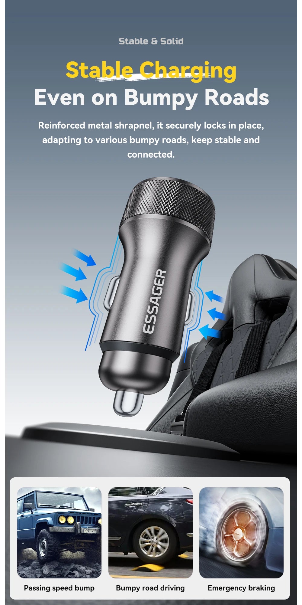 45W USB C Car Charger PD3.0 QC3.0 Fast Charging 2 Port Adapter with Digital Display
