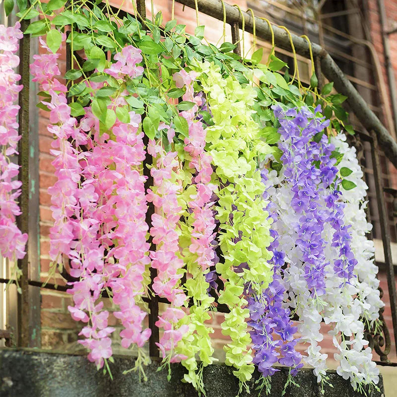 12pcs Fake Wisteria Artificial Flowers Garland for Arch Wall Wedding Decor Ivy Rattan Fake Flower Wreath Home Garden Decoration
