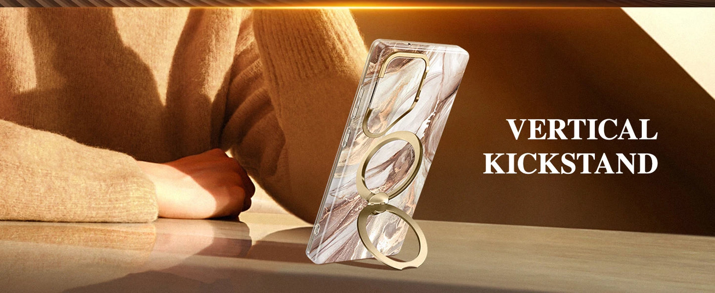 for Samsung Galaxy S25 Ultra with 360° Spin  Magsafe Stand Camera Cover Stand Drop Protection Marble Phone Cover