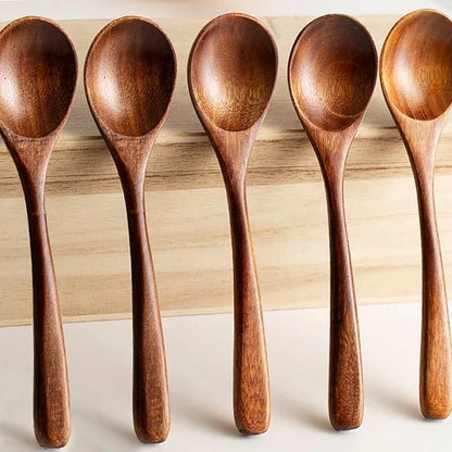 10/1pcs Wooden Soup Spoons Long Handle Coffee Milk Honey Teaspoon Wood Salt Spoon for Spice Jars Tools Home Kitchen Tableware