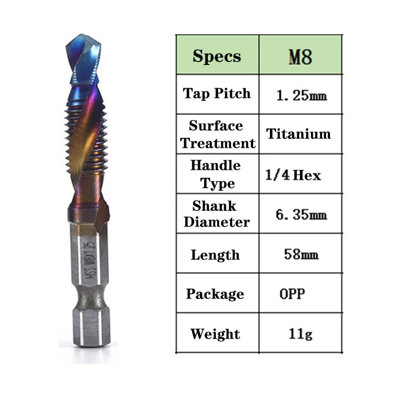 1pcs Hex Shank Titanium Plated HSS Screw Thread Metric Tap Drill Bits Screw Machine Compound Tap M3 M4 M5 M6 M8 M10 Hand Tools