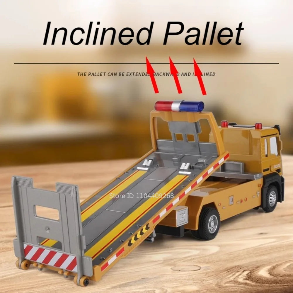 1:32 Flatbed Trailer Roadblock Transpot Truck Model Toy Alloy Diecast Vehicle Simulation Engineering Models Sound Light Gifts