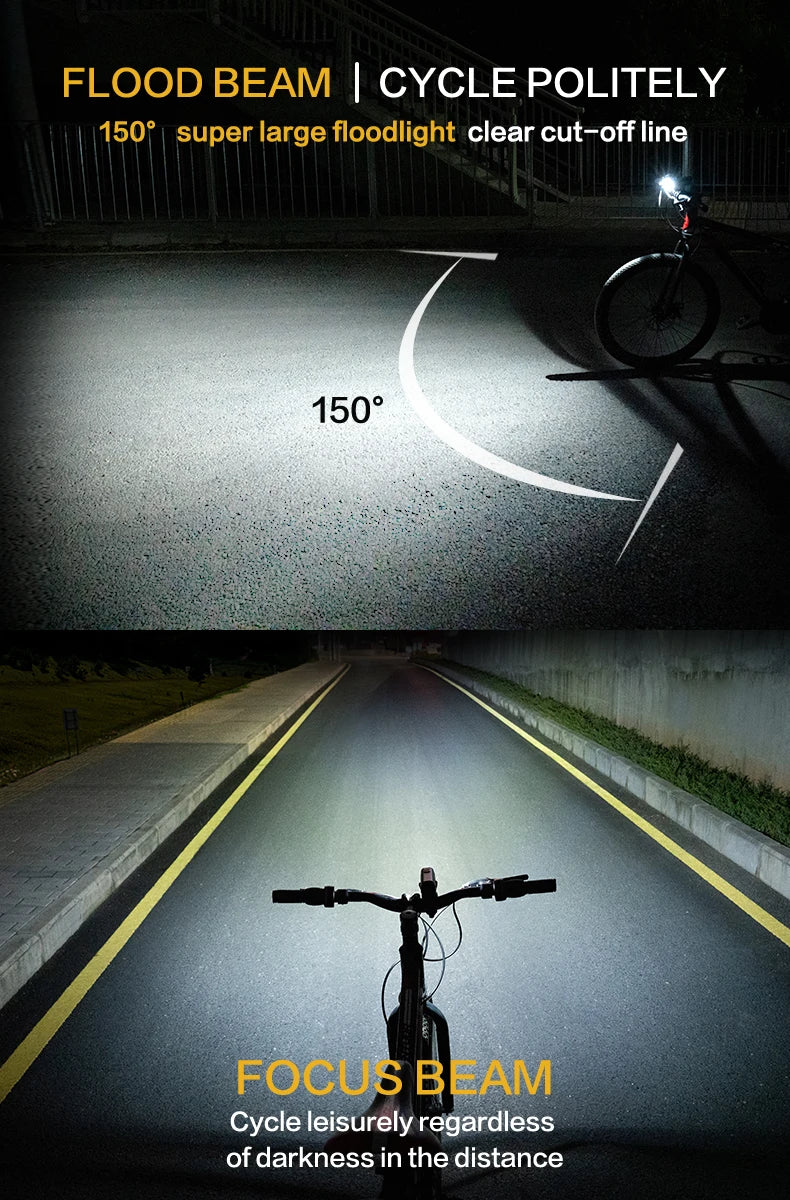 DLite 1800LM Bicycle Lights Focus/Flood Beam Switch Smart Bike Light 5000mah Rechargeable Power Bank Mtb Bicycle Lights