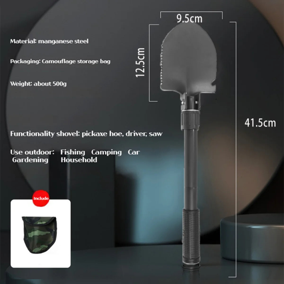 1pc Multifunctional Tactical Folding Shovel Survival Spade Saw Pickaxe Collapsible Engineer Shovel Stainless Steel