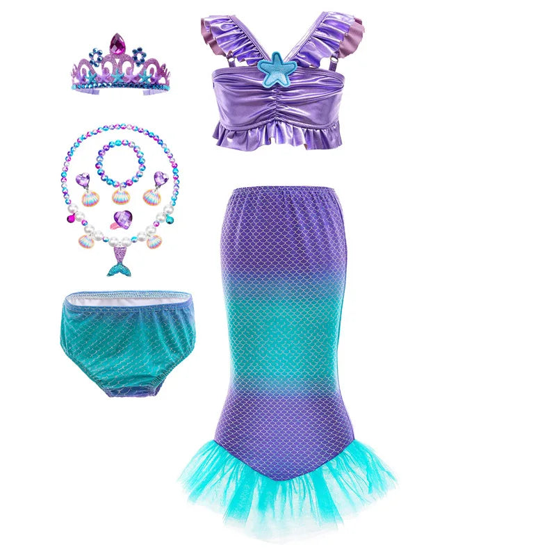 Mermaid Princess Dress Cosplay Party Costume Mid Calf Gown