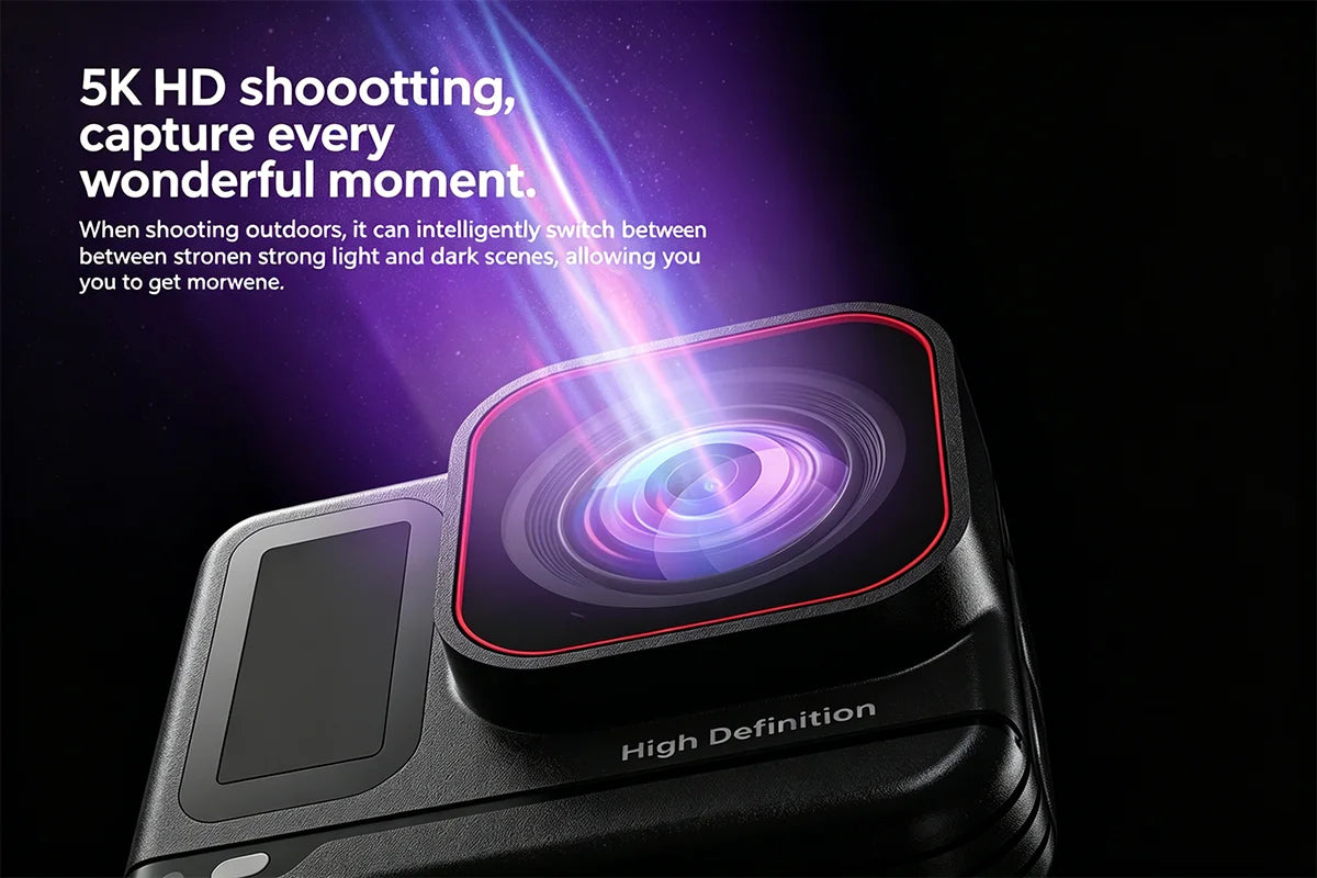 5K Action Camera 4K60FPS Waterproof Sport Camera with 6-Axis EIS Touchscreen Dual Screen