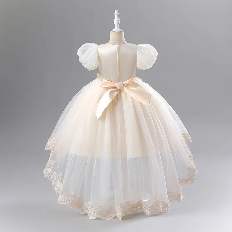 Princess Dress for Girls Elegant Long Tulle Gown  Flower Girl Wedding Dress, Birthday Party Gown, Pageant Costume