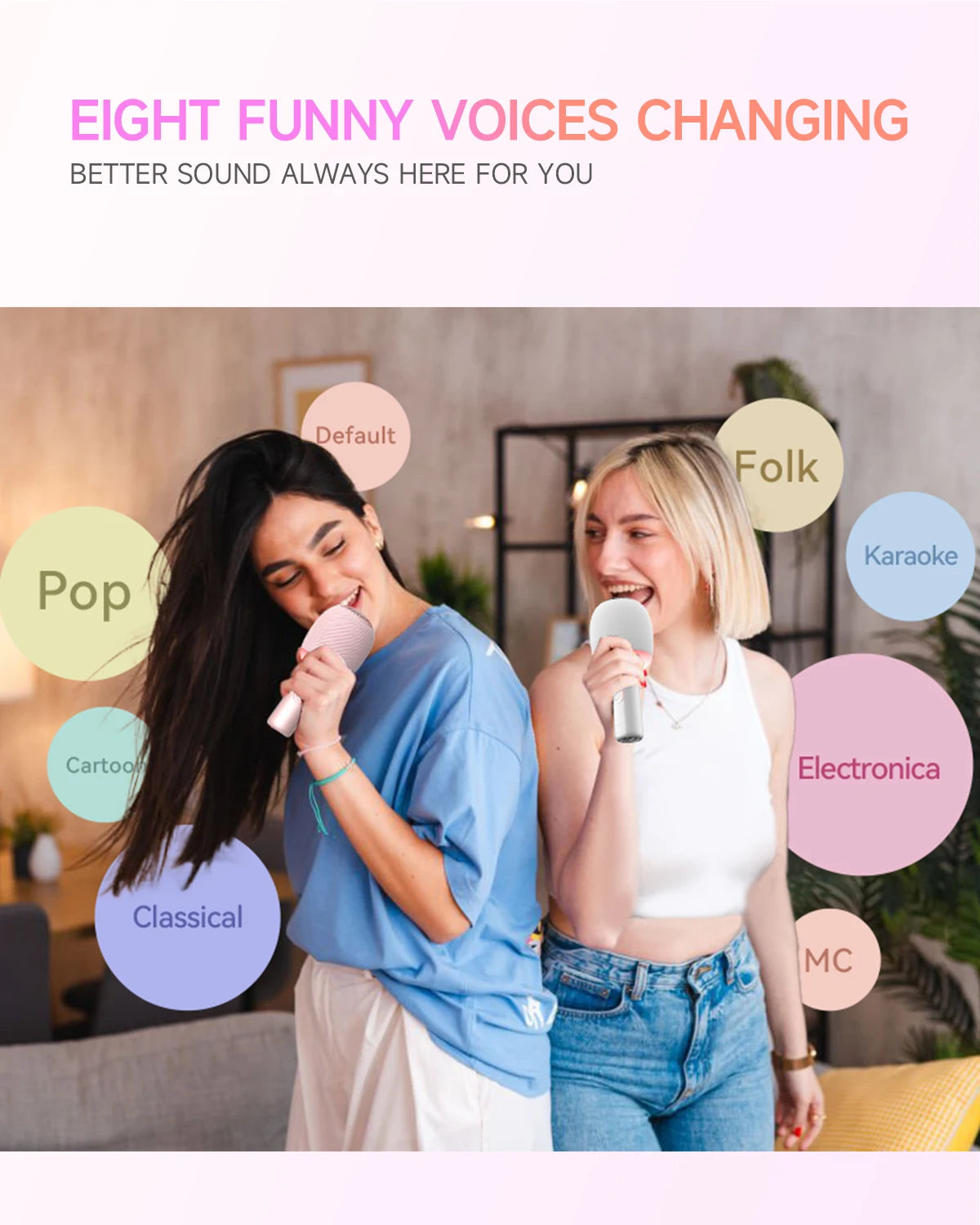Wireless Bluetooth Karaoke Microphone 5-in-1 Portable Handheld Mic Speaker with Dynamic LED Lights for Car & Party