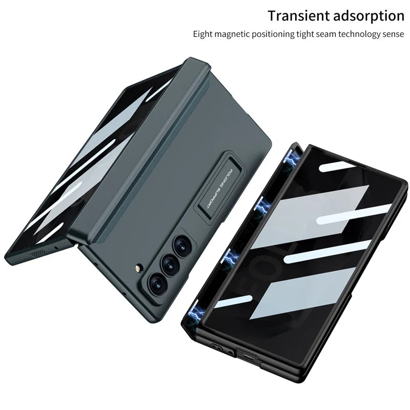 Luxury  Hinge Case for Samsung Z Fold 6 3 4 5 Case with Anti-peeping Glass All-inclusive Shockproof Shell Case