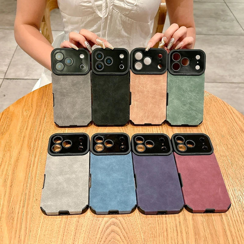Luxury Leather Lambskin Shockproof Phone Case For iPhone 17 16 Pro Max 17Air 15 14 Plus Matte Cover