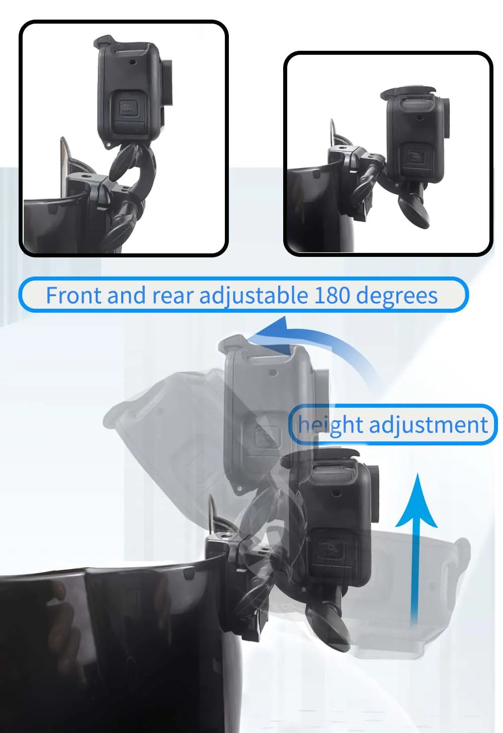 Motorcycle Windshield Aluminum Alloy Action Camera Clip Mount Adjustable Holder for GoPro DJI Insta360 Sports Cameras