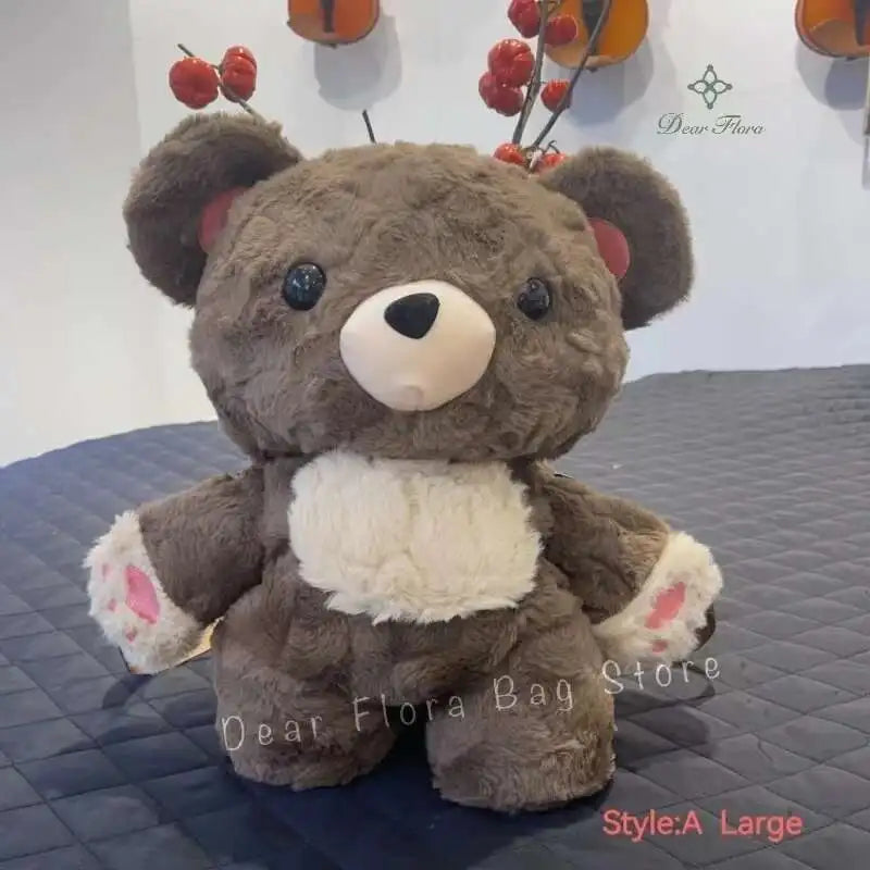 Y2K Cute Brown Bear Plush Backpack Soft Shoulder Bag