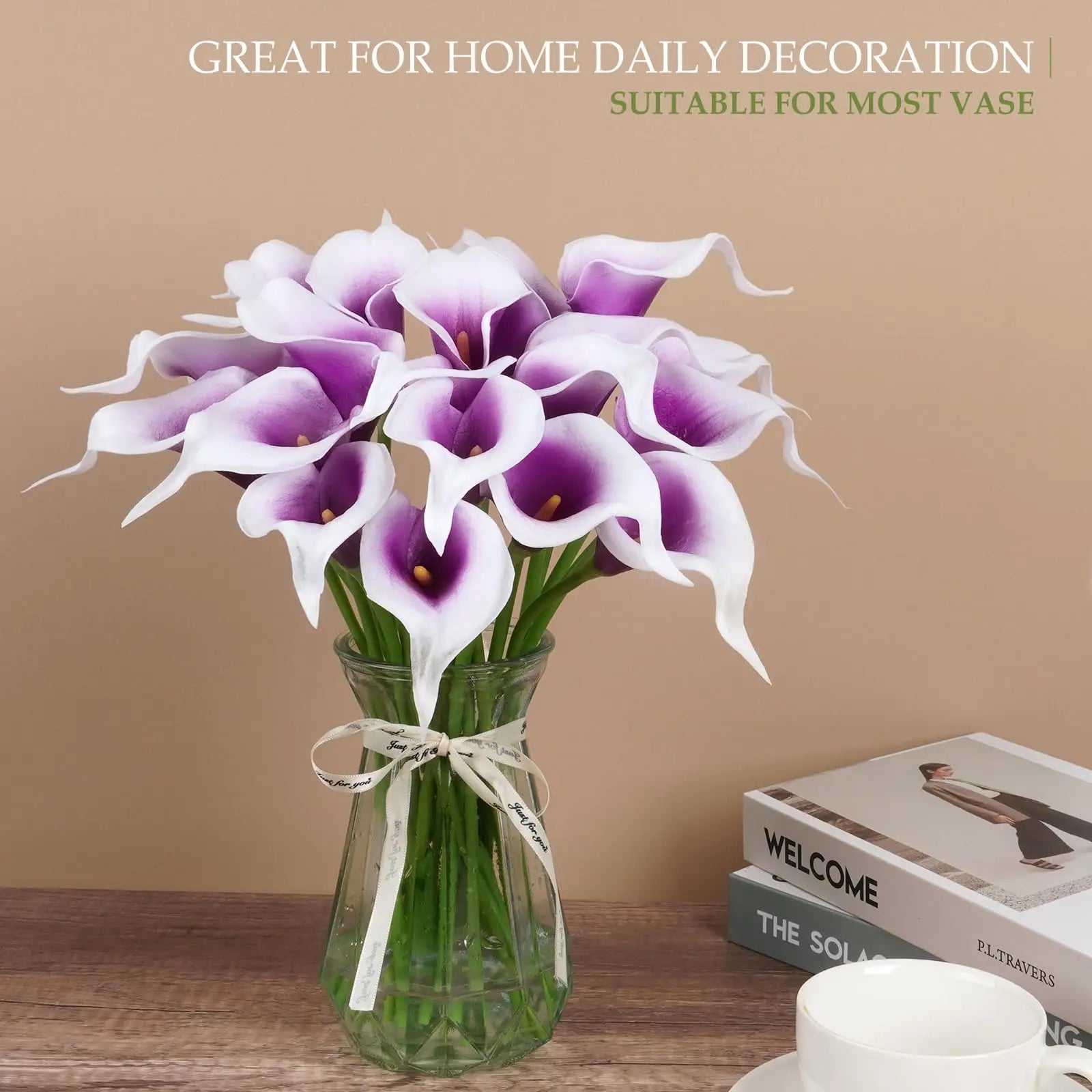 6PCS Calla Artificial Flowers for Decoration,Wedding Bridal Bouquet,for Home Room Office Table Decor, Purple Calla Fake Flower