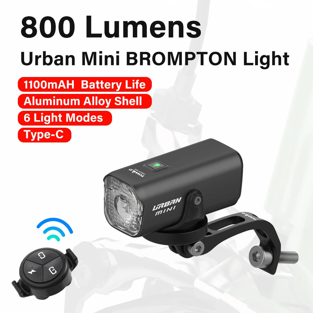 Bicycle Light For Brompton Light Type-C Rechargeable Brompton Headlight 800LM IPX6 Waterproof 1100mAh Bike Accessories