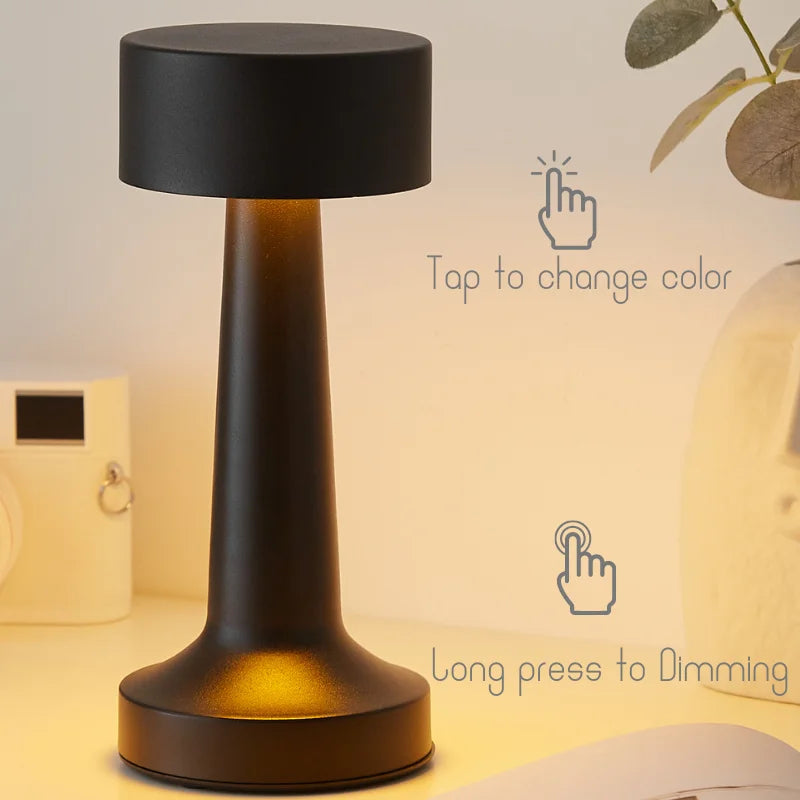 USB with Touch Sensor Dimmable Metal Table Lamp 3 Colors Bedroom Nightstand Kids Wireless LED Night Light Rechargeable Battery