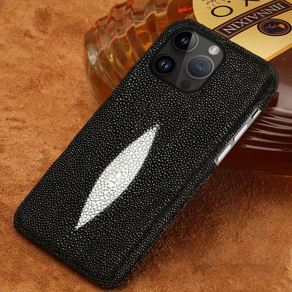 Genuine Stingray Leather Phone Case for iPhone 16 15 14 Pro Max Plus 14Pro 15Pro max Luxury Shockproof Back Cover