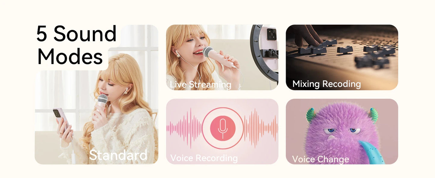 Sing & Record Wireless Karaoke Microphone with Earphone Monitoring, DSP Voice Enhancement Mic for Spotify, YouTube & Smule
