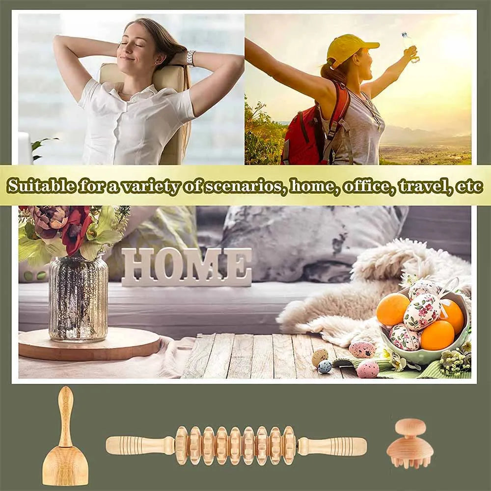 3Pcs Wood Therapy Massage Tools Maderoterapia Kit Wooden Gua Sha Tool Wood Roller Massage Tool Mushroom Massager Anti Cellulite