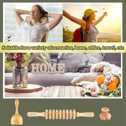 3Pcs Wood Therapy Massage Tools Maderoterapia Kit Wooden Gua Sha Tool Wood Roller Massage Tool Mushroom Massager Anti Cellulite