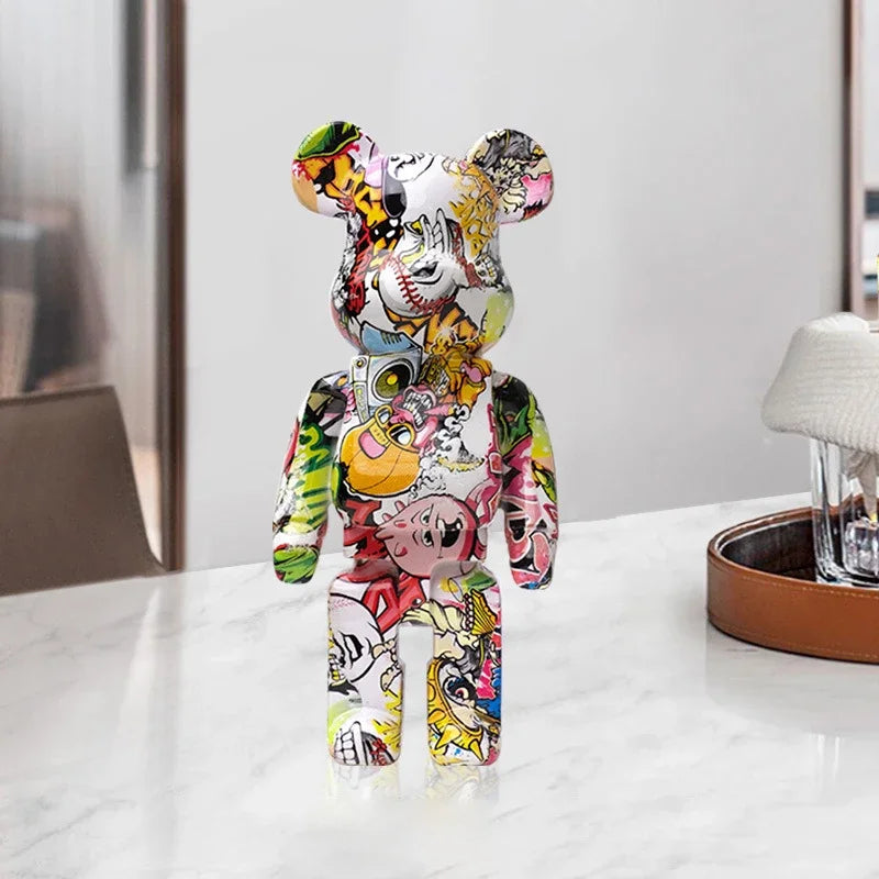 27cm Graffiti Bear Figurine Home Decoration Animal Statue Storage Money Jar Modern Room Sculpture Table Decor  Statues