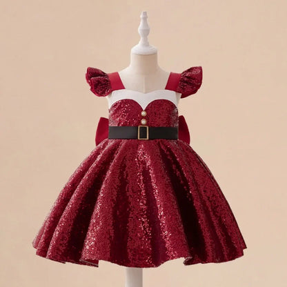 Red Party Dress For Girls Princess Dress Elegant Sequin Birthday Dresses Girl Wedding Gown Children Costumes 3-8 Years