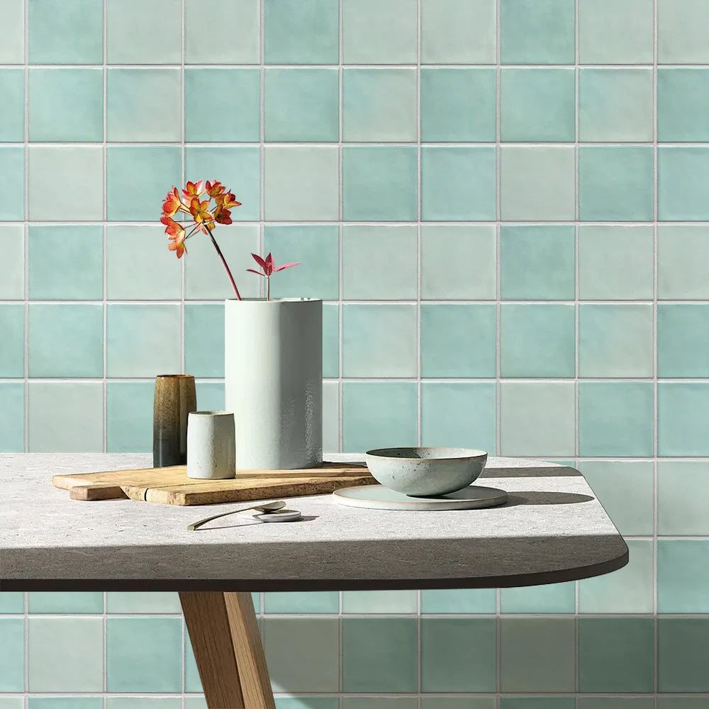 10pcs 3D Tile Stickers, Self-adhesive Green Tile Backsplash for Kitchen Bathroom, Waterproof, Matt, 30 x 30cm, Interior Wall Decor