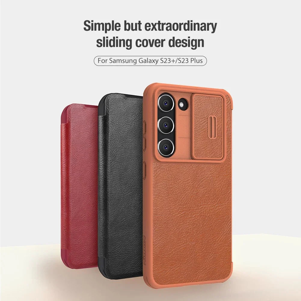 Luxury Flip QIN Pro Leather Case For Samsung Galaxy S23 Plus / S23+ Shockproof Protection Cover With Card Holder