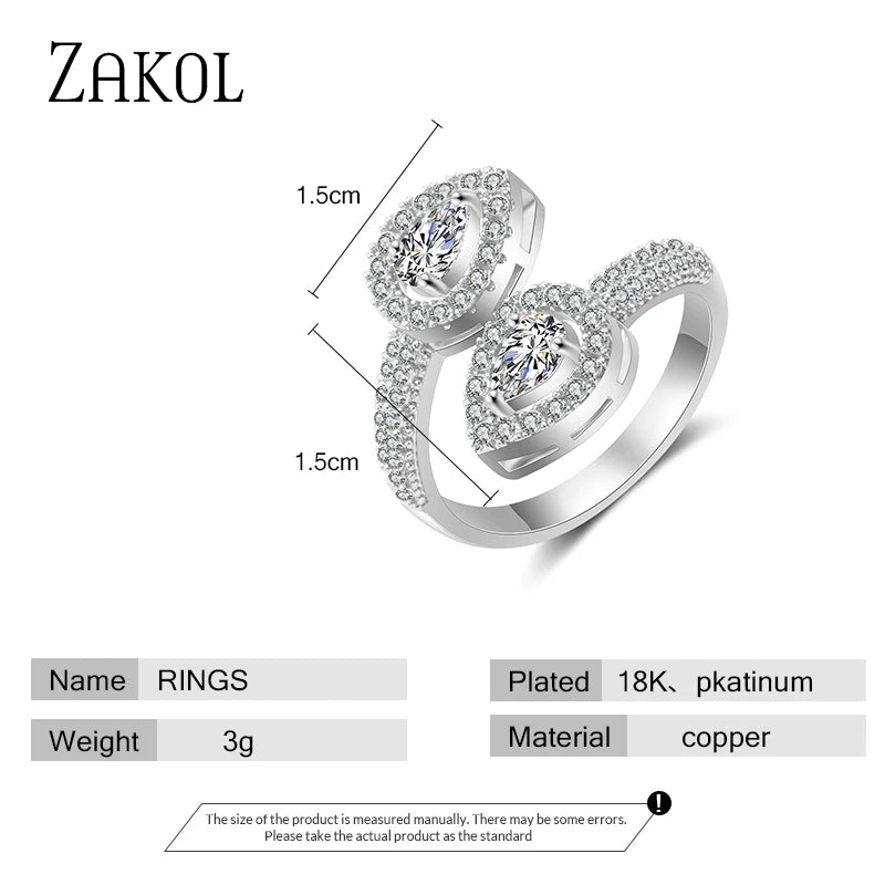 Multicolored Water Drop CZ Zirconia Adjustable Open Rings