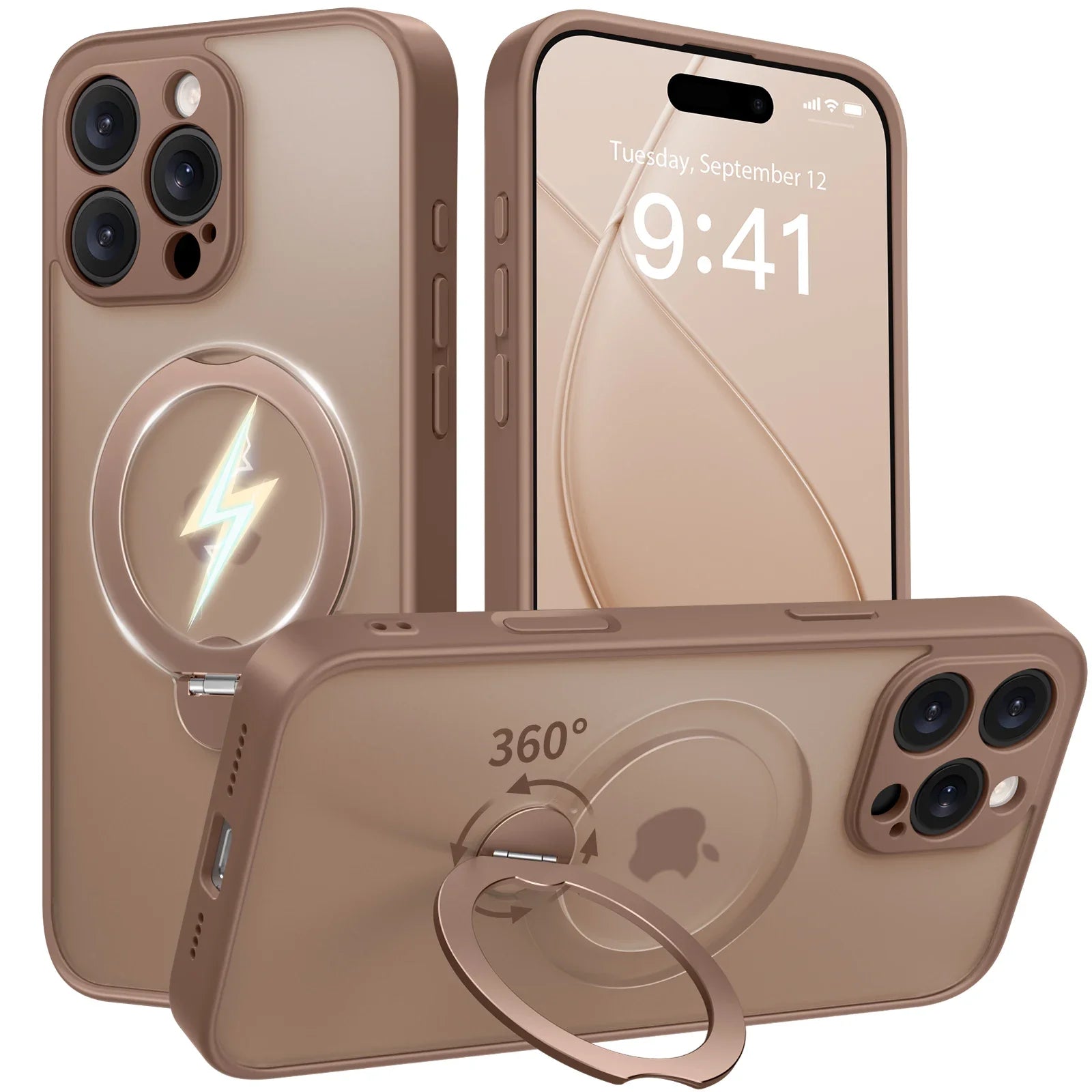 Luxury Magsafe Matte Phone Case For iPhone 16 Pro Max with  Rotatable Ring Stand Camera Lens Protection Shockproof Case