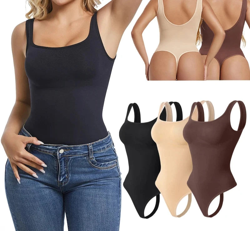 Bodysuits for Women Tummy Control Shapewear Seamless Square Neck Thong Bodysuit Sculpting Shaper Tank Top Jumpsuit