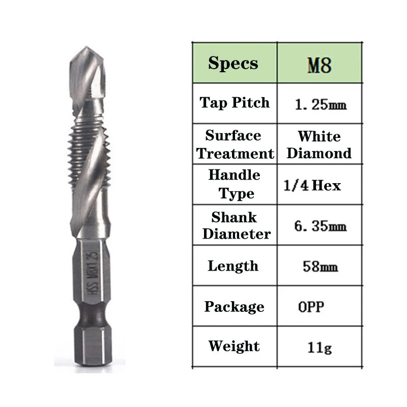 1pcs Hex Shank Titanium Plated HSS Screw Thread Metric Tap Drill Bits Screw Machine Compound Tap M3 M4 M5 M6 M8 M10 Hand Tools