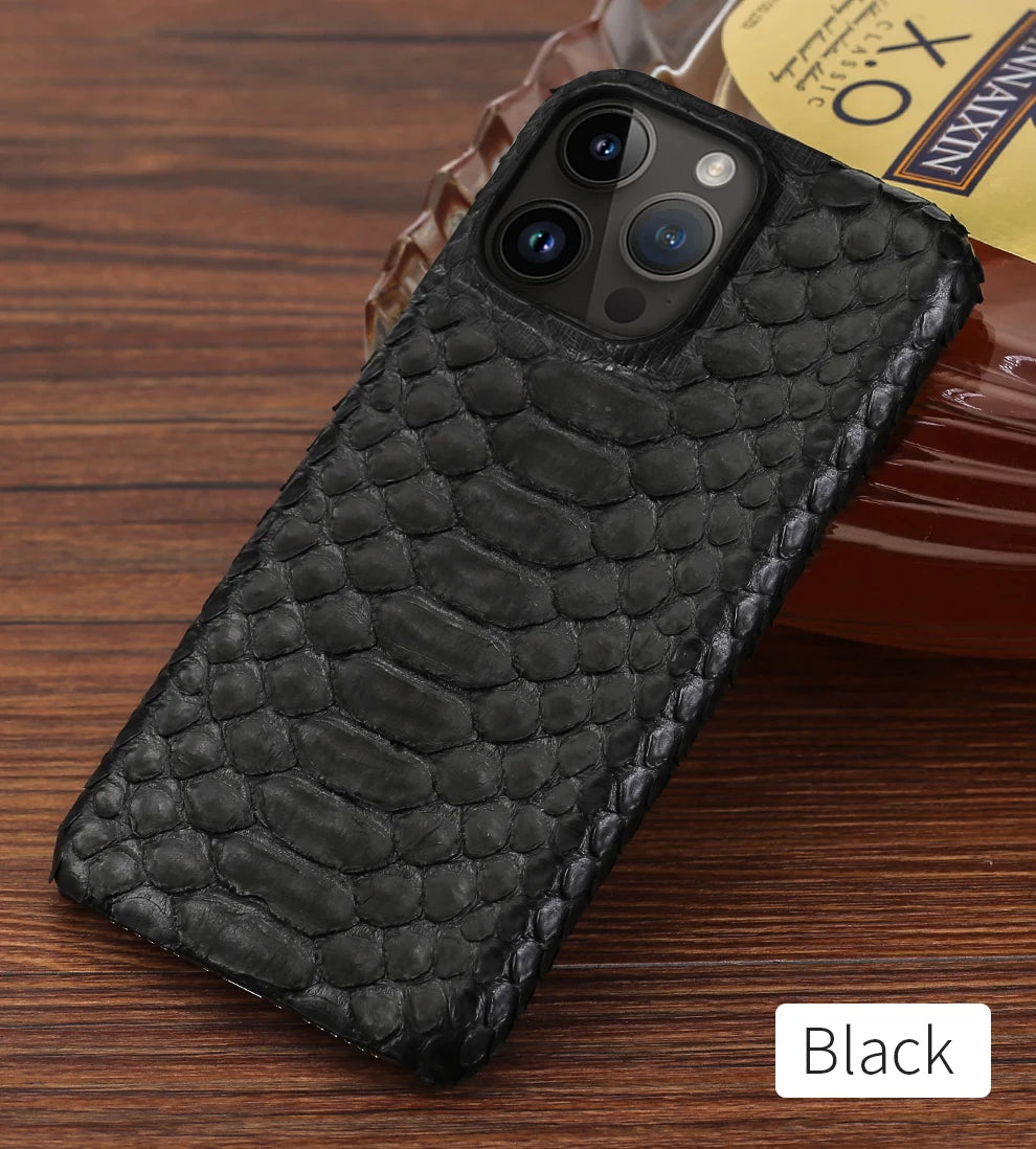 100% Genuine Python Leather Phone Case For iPhone 16 15 14 Pro Max 16Pro Plus Luxury Shockproof Protect Back Cover
