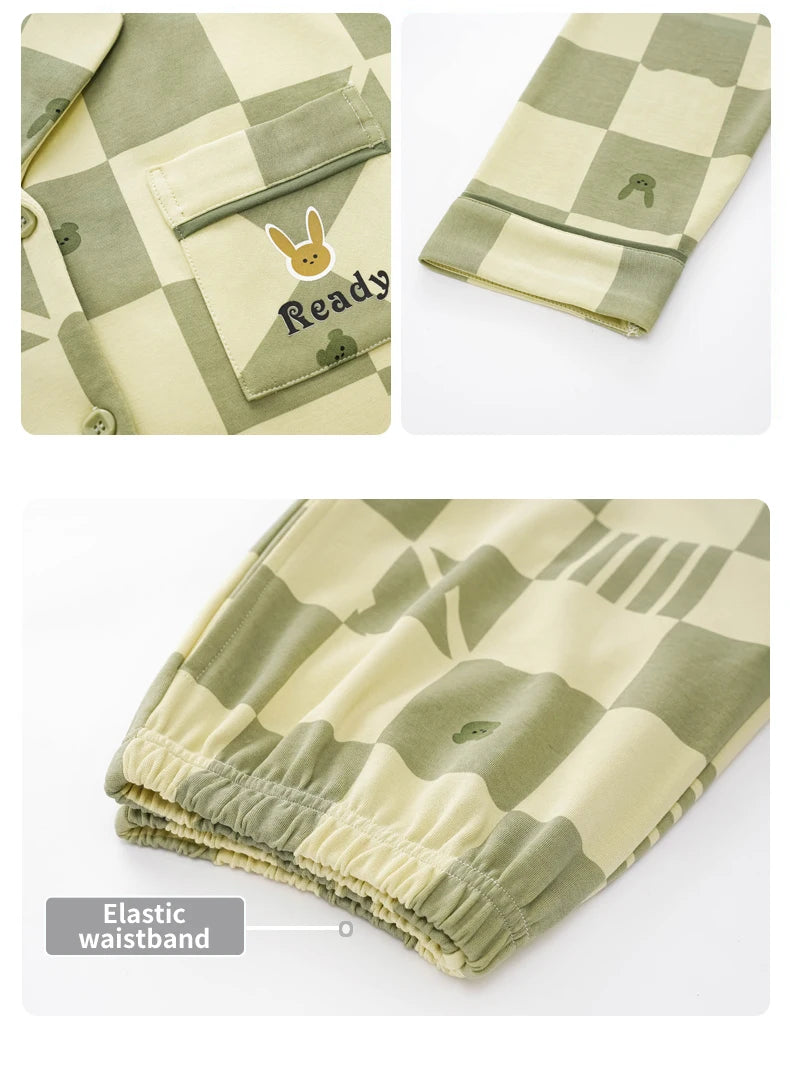 Women’s Winter 100% Cotton Pajama Set – Loose Fit, Turn-Down Collar, Long Sleeves, Cute Pink