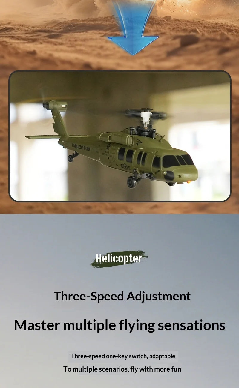 Six Channel Remote Control Military Helicopter With Simulated Stunt Design