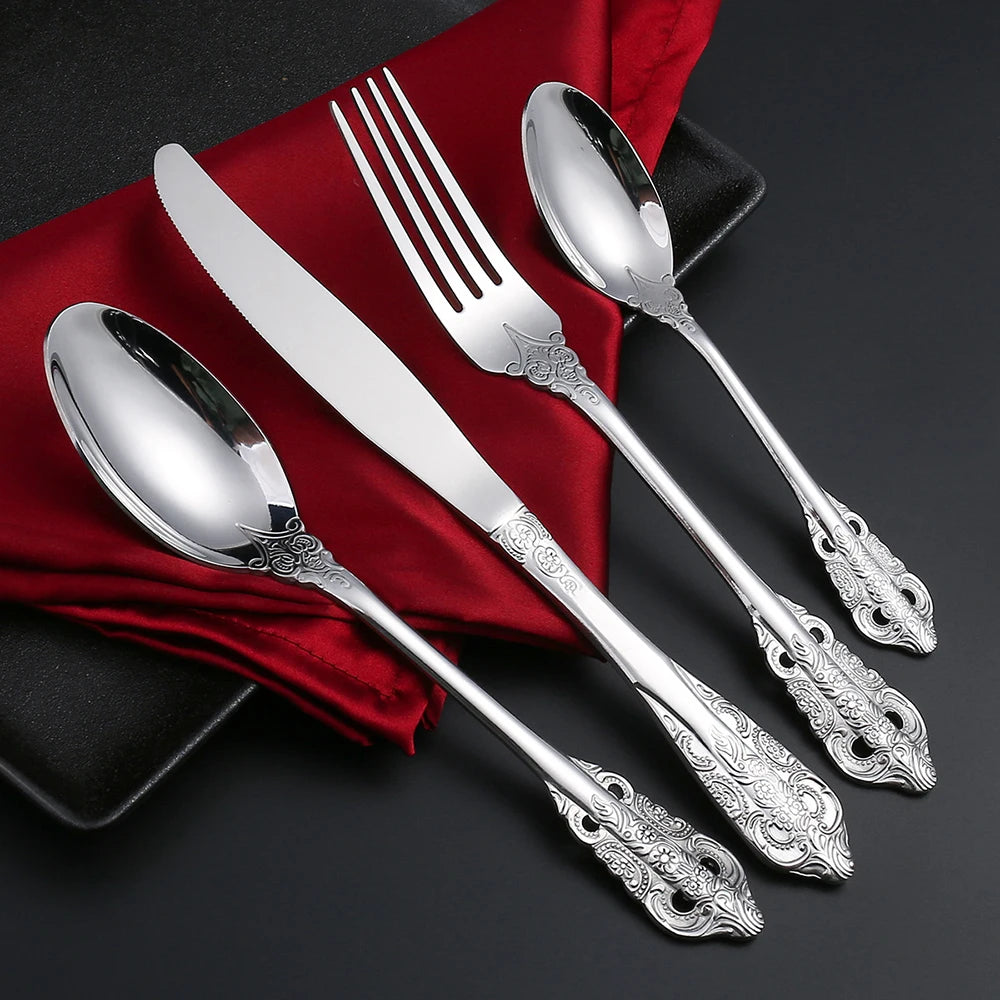 Luxury Spoon and Fork Set Stainless Steel Gold Cutlery Set Food Grade Upscale Royal Tableware European Steak Knife Kitchen Items