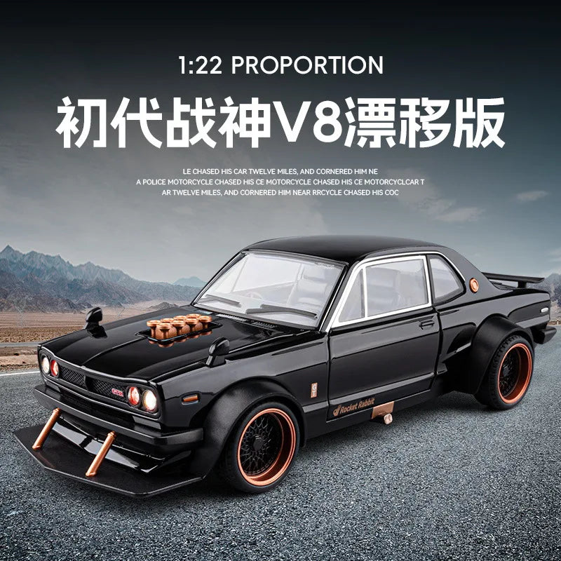 1 22 Scale Skyline 2000 GTR KPGC10 V8 Modified Diecast Pull Back Model Car with Sound and Light