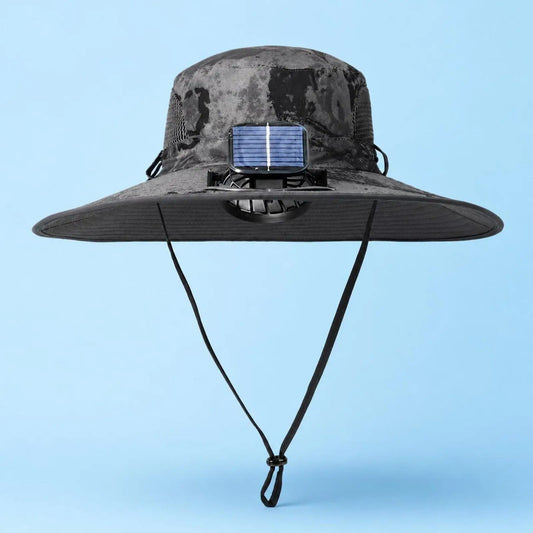 Wide Brim Solar Fan Sun Hat With Dual Fans
