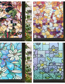 Window Film Privacy Stained Glass Film Static Cling Decorative Vinyl Removable Window Tint UV Blocking Stickers for Home Office