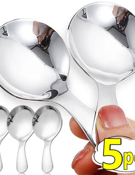 5/1pcs Cute Short Handle Ice Cream Spoon Stainless Steel Round Head Spoons Tableware Dessert Cake Teaspoons Kitchen Accessories