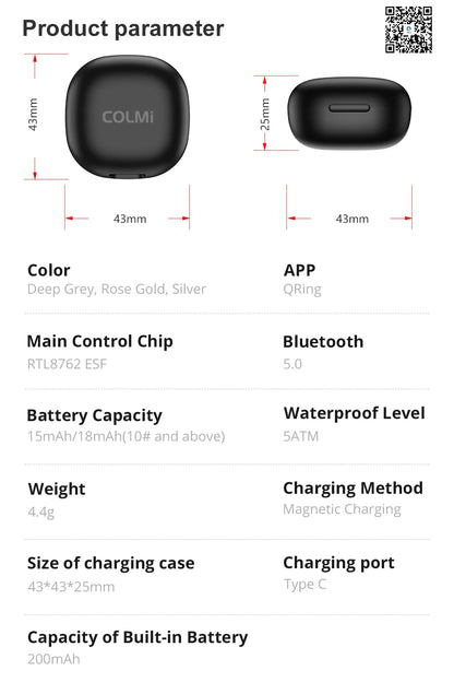 R03 Smart Ring Charging Case Men Women, Battery Life 39 Days, Health Monitor, IP68 & 5ATM Waterproof, Multi-sport Mode