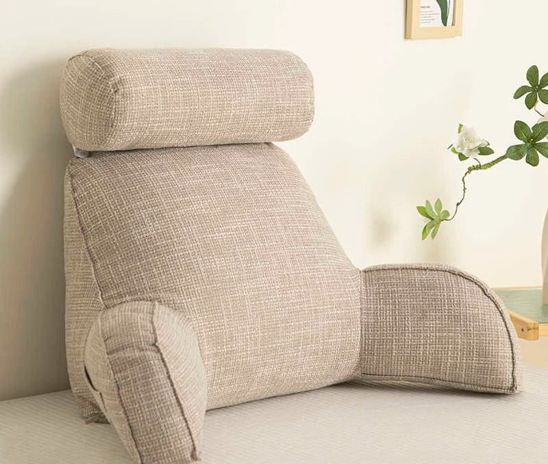 Reading Study Pillow,Bed Wedge with Arms and Pockets Bolster Back Support, Lumbar for Sofa,Office Chair Decorative Pillow
