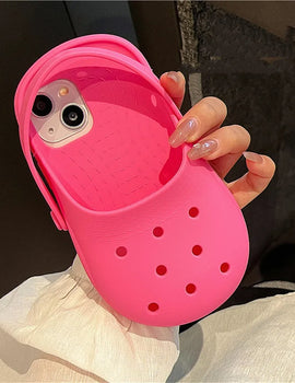 INS Cute Funny Hole Slippers Phone Case For iPhone 15 13 14 Pro Max Creative Summer Camera Protection Soft Silicon Cover