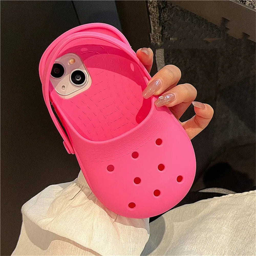 INS Cute Funny Hole Slippers Phone Case For iPhone 15 13 14 Pro Max Creative Summer Camera Protection Soft Silicon Cover
