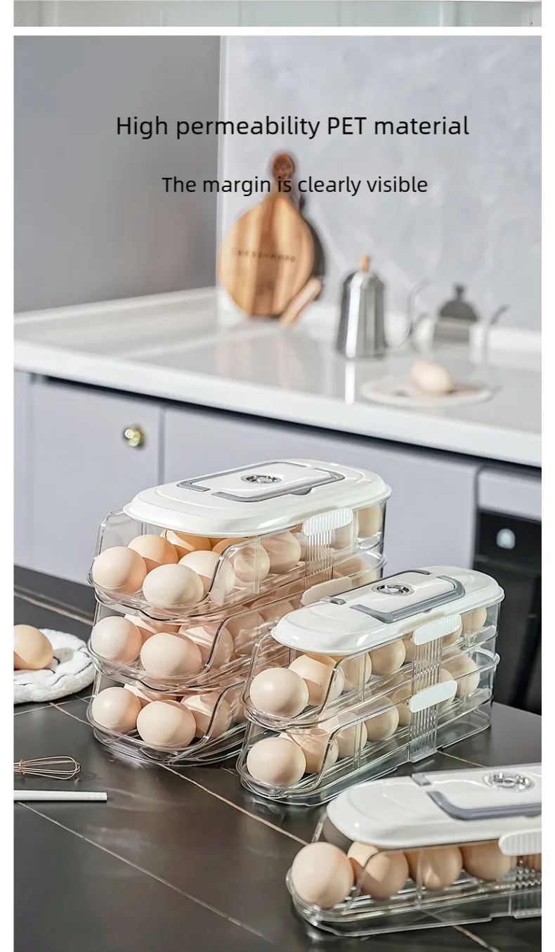 Multi-Layer Automatic Rolling Egg Storage Box – Refrigerator Side Door Egg Tray Rack Organizer