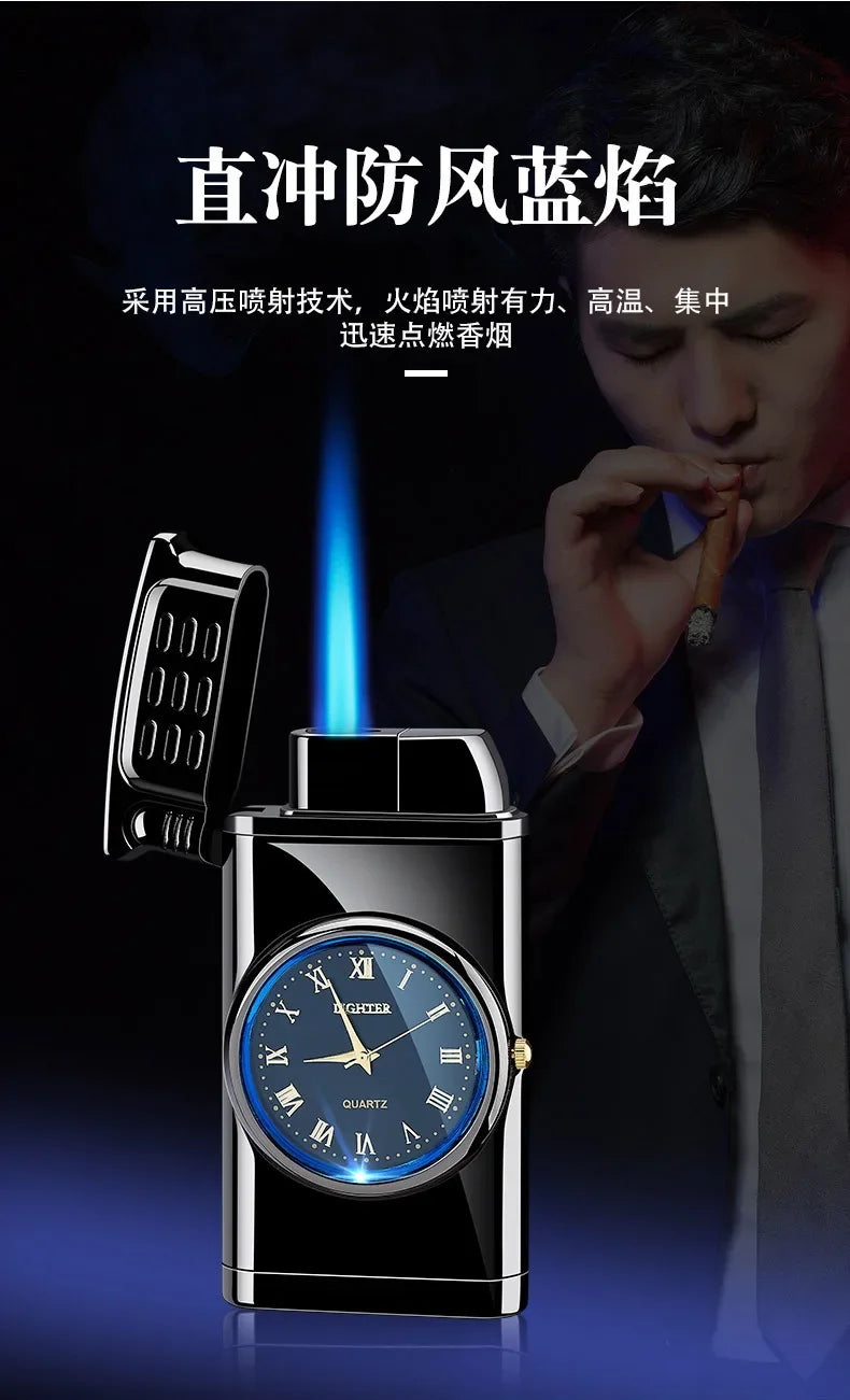 Rocker Arm Dial Metal Gas Lighters Jet, Butane Torch, Real Watch Lighter, Cigarette Cigar Lighter, Smoking Gadgets for Men
