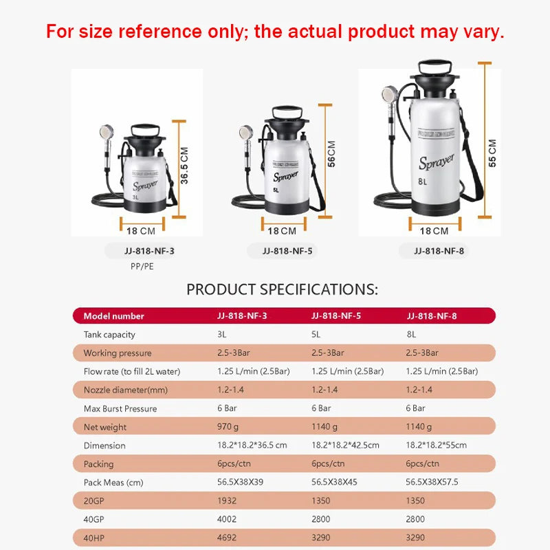 Portable Manual Pressure Camping Shower 3L 5L 8L