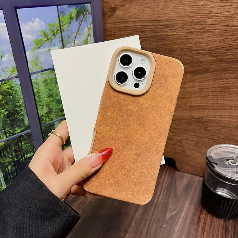 Luxury Matte Lambskin Faux Leather Phone Case For iPhone 17 16 Pro Max Air 15 14 Plus Shockproof Cover