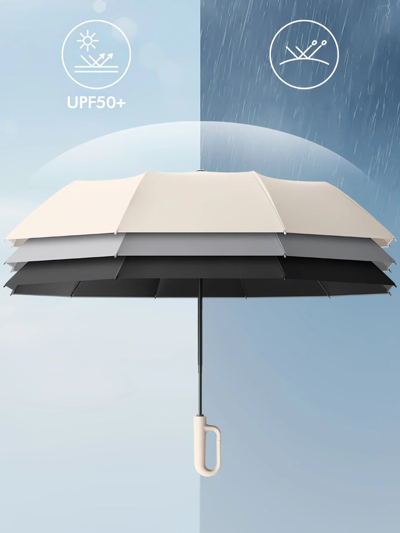 Automatic Folding Umbrella 20 Bone Windproof Large 105cm Reinforced Travel Umbrella Strong Handle Sun Rain Protection