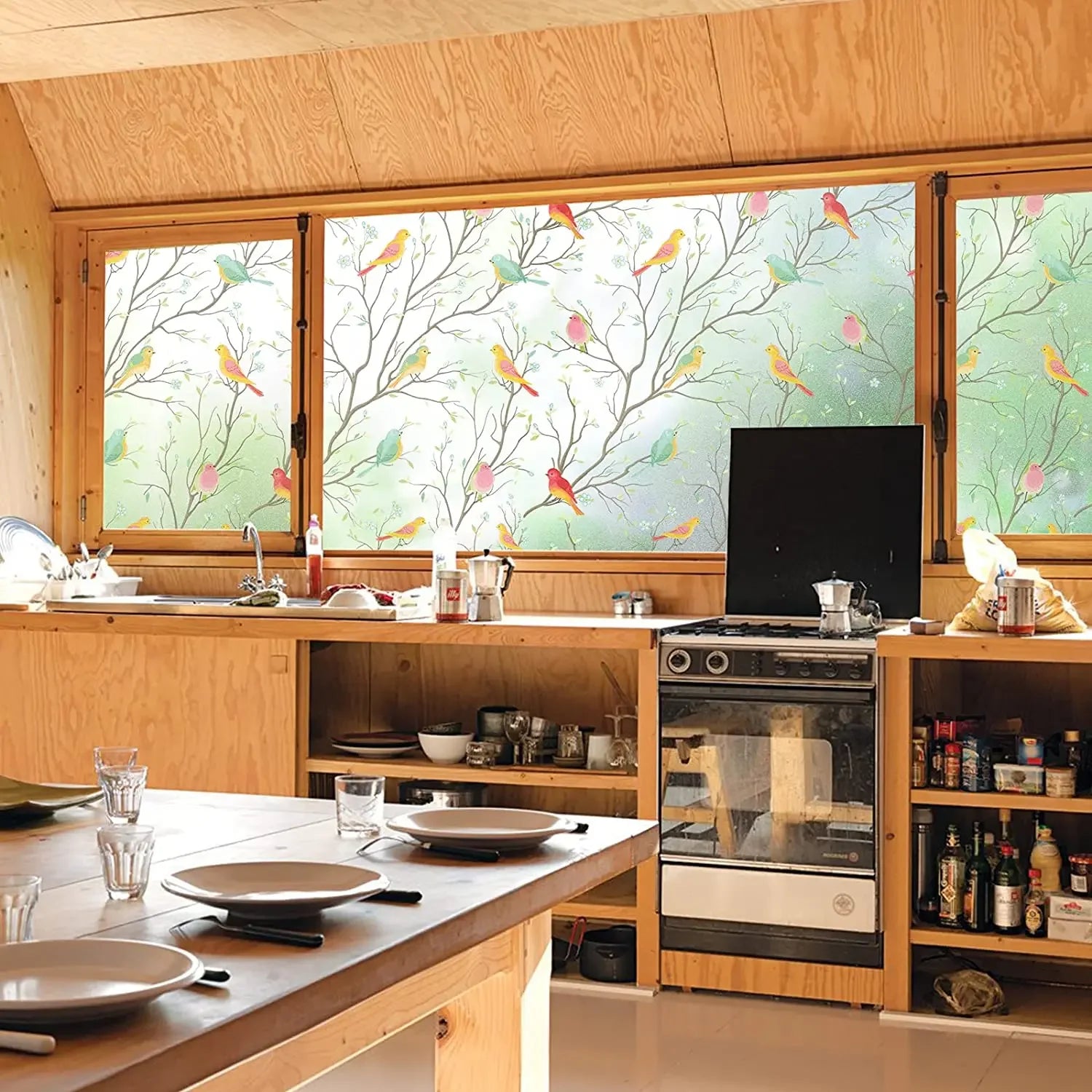 Privacy Window Film Opaque Static Cling Non Adhesive Film Bird Decals Decorative Glass Cover Tint Frosted Stickers for Home